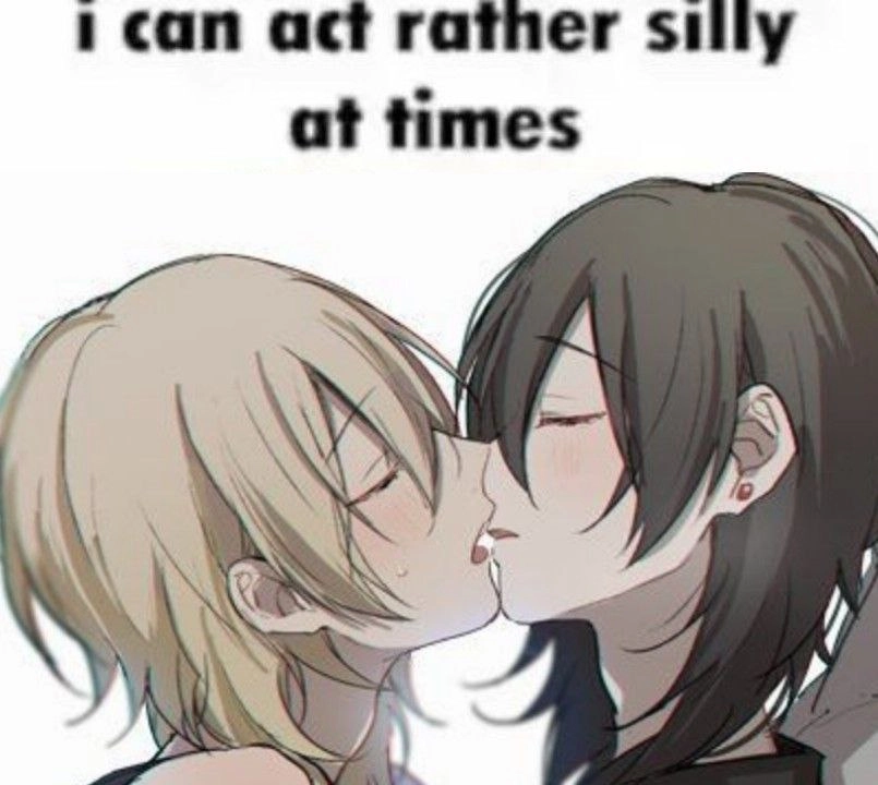 Drawing of boys kissing captioned "i can act rather silly at times".